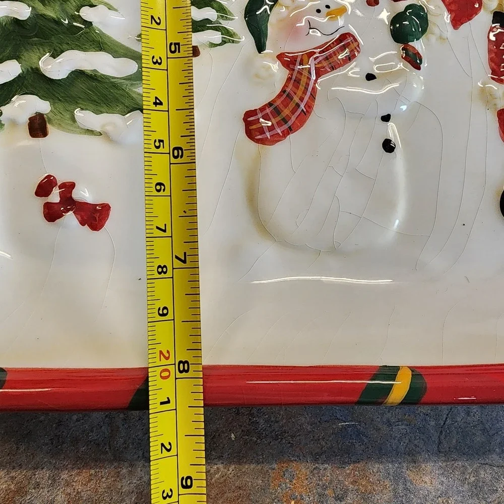Decorative Vintage Christmas Serving Tray Plate W Santa & Snowman 13